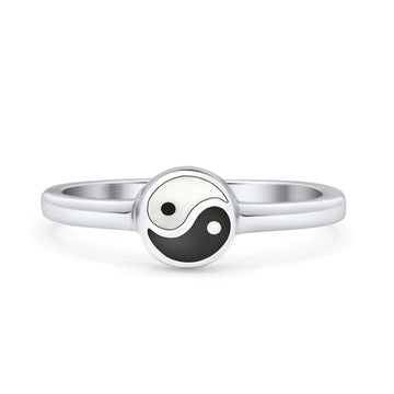Round 6mm Thumb Ring Statement Fashion Ring Plain Band 925 Sterling Silver Petite Dainty Simulated Yin Yang